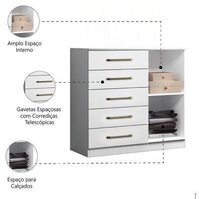 Cômoda Sapateira Multiuso 5 Gavetas 1 Porta Milão Aramóveis