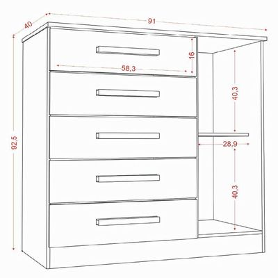 Cômoda Sapateira Multiuso 5 Gavetas 1 Porta Milão Aramóveis