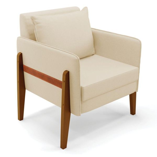 Poltrona Lana Linho Bege A19 Base De Madeira - D'rossi