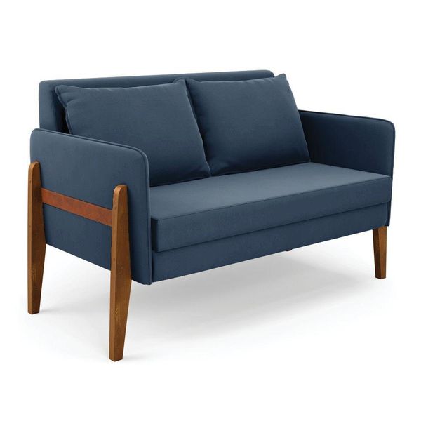 Namoradeira 2 Lugares Lana Suede Azul Marinho Base De Madeira - D'rossi