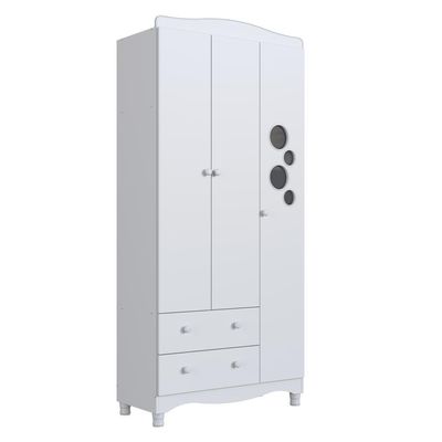 Guarda-roupa Infantil 3 Portas E 2 Gavetas Com Nichos E Cabideiro Para Quarto De Bebê Branco