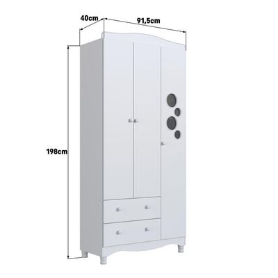 Guarda-roupa Infantil 3 Portas E 2 Gavetas Com Nichos E Cabideiro Para Quarto De Bebê Branco
