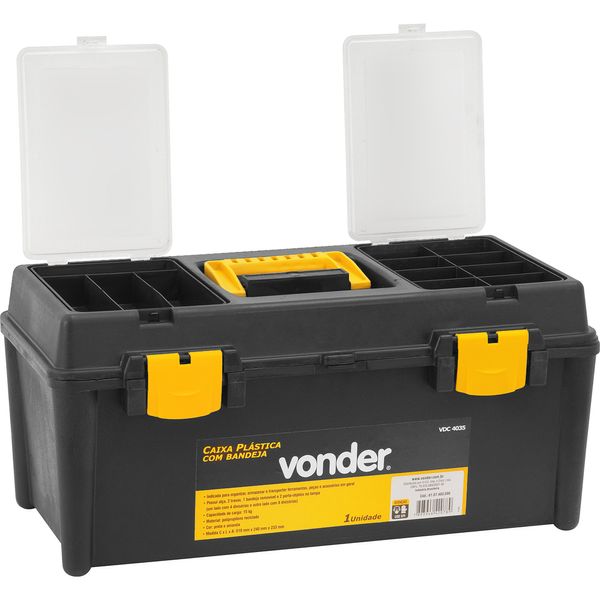 Caixa Plástica Para Ferramentas Baú 510x240x233mm Com Bandej Caixa Plástica Para Ferramentas Baú 510x240x233mm Com Bandej