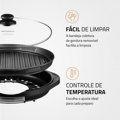 Grill Redondo Smart Grill 30cm Mondial Preto 1200W G-04 110