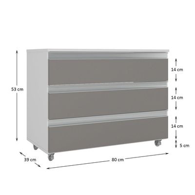 Gabinete Banheiro Rodinhas Joia 80cm 03 Gavetas Branco Cinza