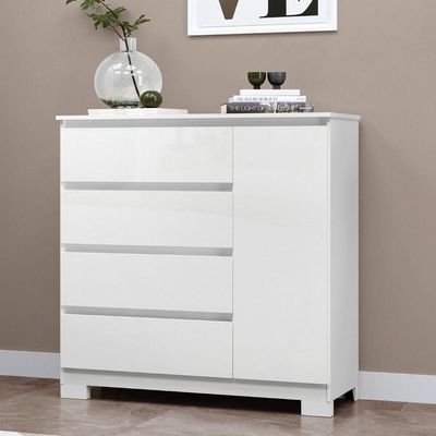 Cômoda Para Quarto Com 4 Gavetas E Armário - Vega Branco