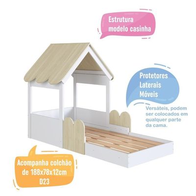Cama Infantil Montessoriana Casinha Com Colchão E Telhado Em Mdp Carvalho Araguaia