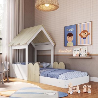 Cama Infantil Montessoriana Casinha Com Colchão E Telhado Em Mdp Carvalho Araguaia
