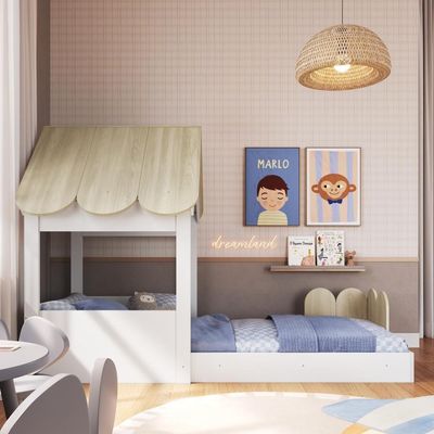 Cama Infantil Montessoriana Casinha Com Telhado Em Mdp Para Colchão 188x78cm Carvalho Araguaia