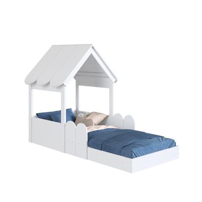 Cama Infantil Montessoriana Casinha Com Telhado Em Mdp Para Colchão 188x78cm Branco