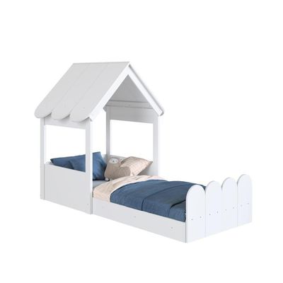 Cama Infantil Montessoriana Casinha Com Telhado Em Mdp Para Colchão 188x78cm Branco