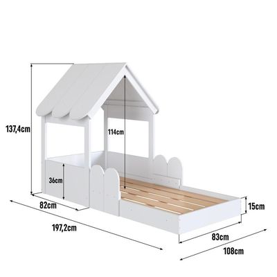 Cama Infantil Montessoriana Casinha Com Telhado Em Mdp Para Colchão 188x78cm Branco