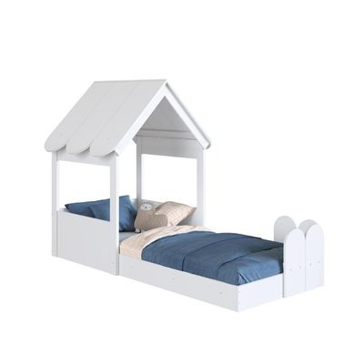 Cama Infantil Montessoriana Casinha Com Telhado Em Mdp Para Colchão 188x78cm Branco