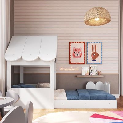 Cama Infantil Montessoriana Casinha Com Telhado Em Mdp Para Colchão 188x78cm Branco