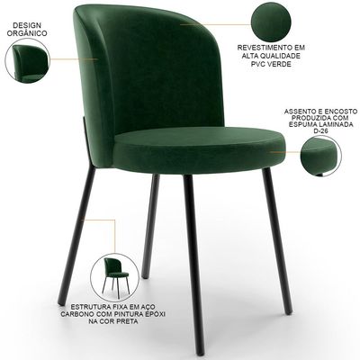 Cadeira Para Sala de Jantar Cozinha Estofada Gavi L02 Couríssimo Verde Musgo - Lyam Decor