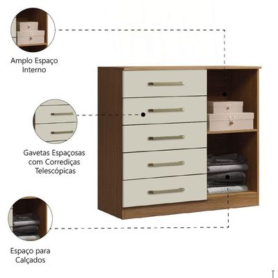 Cômoda Sapateira Multiuso 5 Gavetas 1 Porta Milão Aramóveis Madeir/off