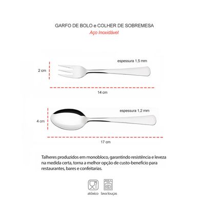 Colher e Garfo de Sobremesa Bolo Inox Talheres Toronto Jogo