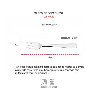 Garfo de Sobremesa para Bolo Aço Inox Talheres Buffet 12un Toronto