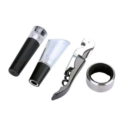 Jogo para Vinho com Caixa Personalizada Fracalanza 4 Peças Preto/Inox