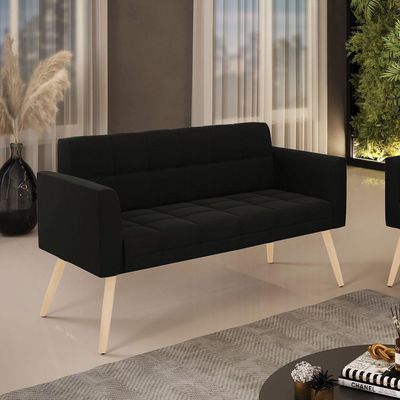 Sofá Namoradeira Elisa Suede Pés Palito Natural - D'rossi Cor Preto