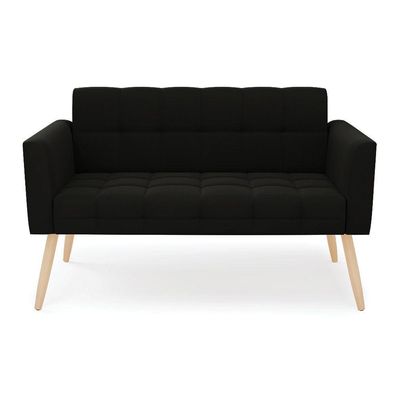 Sofá Namoradeira Elisa Suede Pés Palito Natural - D'rossi Cor Preto