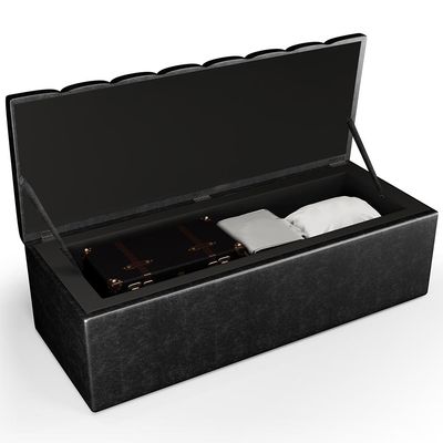 Calçadeira Recamier Baú Para Cama De Casal King Dália 195x50 cm W01 Couríssimo Preto - Lyam