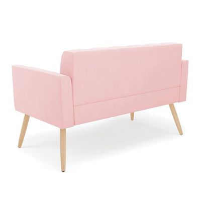 Sofá Namoradeira Elisa Suede Pés Palito Natural - D'rossi Cor Rosa Bebê