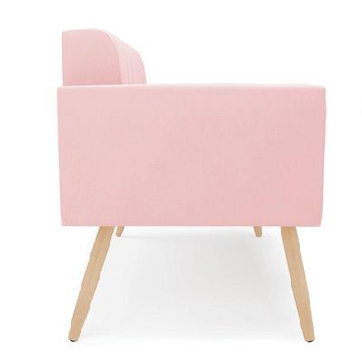 Sofá Namoradeira Elisa Suede Pés Palito Natural - D'rossi Cor Rosa Bebê