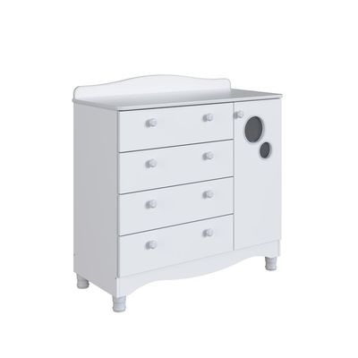 Cômoda Infantil 4 Gavetas Porta Prateleira Trocador Bebê Branca