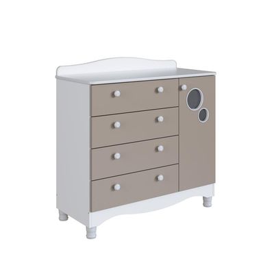 Cômoda Infantil 4 Gavetas Porta Prateleira Trocador Bebê Branco com Cinnamon