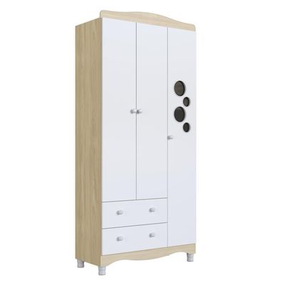 Guarda-roupa Infantil 3 Portas 2 Gavetas Nichos Cabideiro Carvalho Araguaia