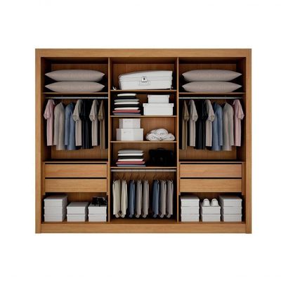 Guarda-roupa Casal 100% Mdf 3 Portas 4 Gavetas Com 3 Espelhos Milano Leifer Móveis Cinamomo/off White