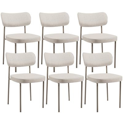 Kit 06 Cadeiras Estofadas Para Sala De Jantar Melina Base Arena L02 Linho Cru - Lyam Decor