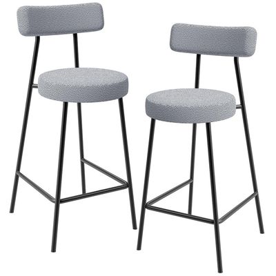 Kit 02 Banquetas Baixa Para Cozinha Sala De Jantar Bar Bancada Milão L02 Bouclê Cinza - Lyam Decor