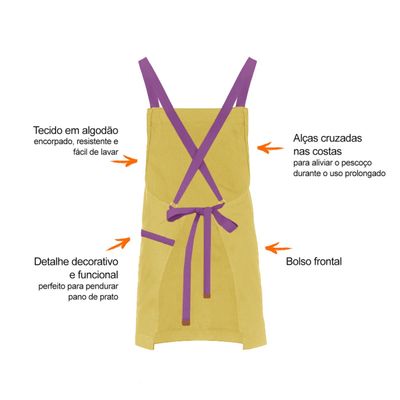 Avental Amarelo Alça Cruzada Bandana Faixa Roxo Restaurante