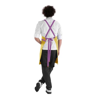 Avental Amarelo Alça Cruzada Bandana Faixa Roxo Restaurante