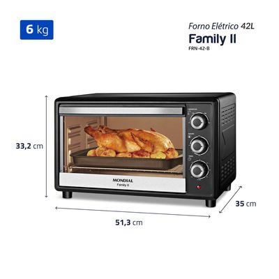 Forno Elétrico 42L Mondial Family II 1600W FRN-42-B Preto e Inox 220V