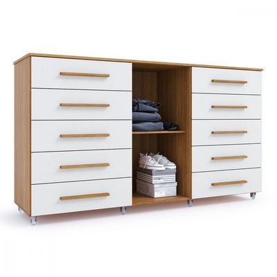 Cômoda Imperial 1 Porta 10 Gavetas Com Rodízio Batrol Freijo Com Off White
