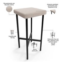 Banqueta Alta Bar Cozinha Sala De Jantar Preto Stella L02 Bouclê Creme - Lyam Decor