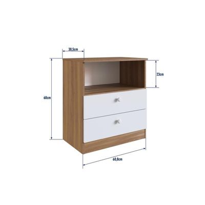 Cômoda Infantil Organizadora 2 Gavetas Com Nicho 60,8cm Para Quarto De Bebê Nogal Com Branco