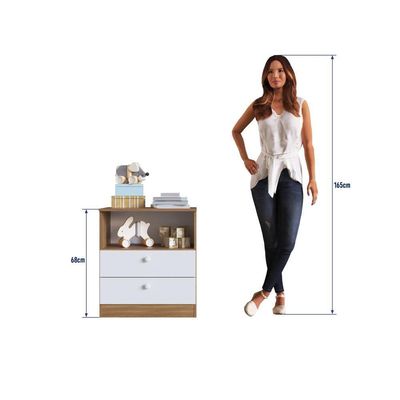 Cômoda Infantil Organizadora 2 Gavetas Com Nicho 60,8cm Para Quarto De Bebê Nogal Com Branco