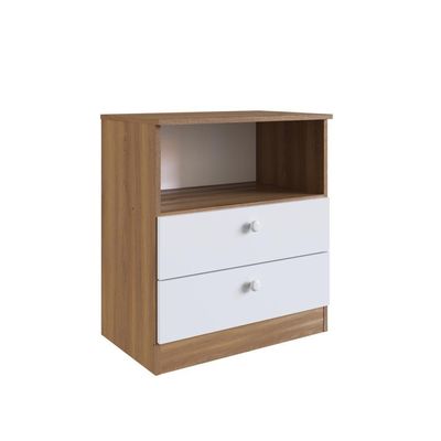 Cômoda Infantil Organizadora 2 Gavetas Com Nicho 60,8cm Para Quarto De Bebê Nogal Com Branco