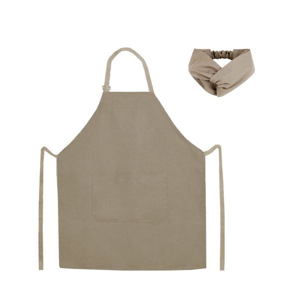 Avental e Faixa Bege Caqui Algodao Liso Cafeteria Bistro Confeitaria
