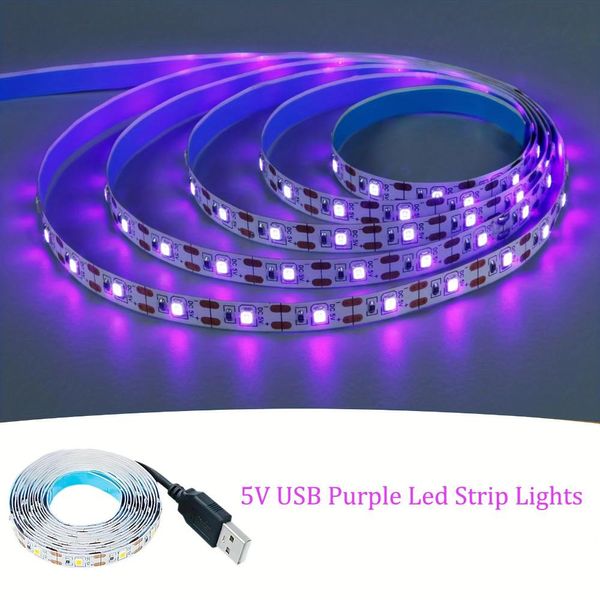 Fita LED UV Roxa 5V USB para Decoração de TV e Ambientes 1M / roxo