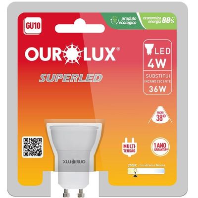 Lâmpada Superled Mr16 Gu10 De 4 Watts E 2700k - 20077 - Ourolux Lâmpada Superled Gu10 4w Bivolts 2700k - 20077 - Ourolux