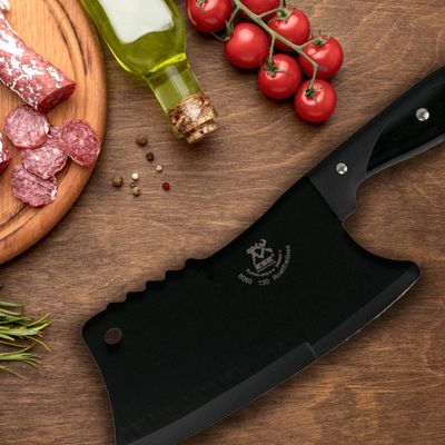 Cutelo Profissional Com Lâmina Aço Inox Escurecido Faca Multifuncional Cozinha Churrasco Açougue Preto