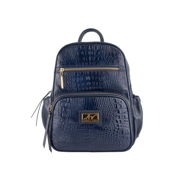 Mochila pequena de couro croco Zoey Azul Mochila pequena de couro croco Zoey Azul