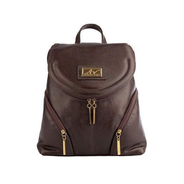 Mochila pequena de couro liso Cecília Caramelo
