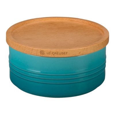 POTE LE CREUSET EM CERÂMICA COM TAMPA DE MADEIRA 420ML AZUL CARIBE 91044402490000
