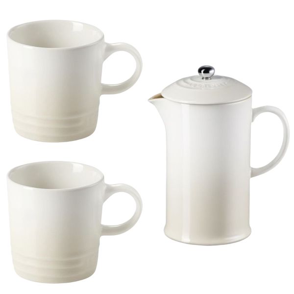 KIT LE CREUSET PRENSA FRANCESA E 2 CANECAS 350ML EM CERÂMICA MERINGUE KIT LE CREUSET PRENSA FRANCESA E 2 CANECAS 350ML EM CERÂMICA MERINGUE